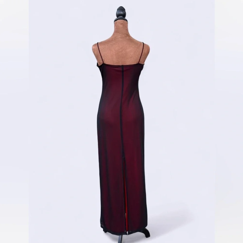 Candy Rocket y2k goth red & black mesh spaghetti strap dress w floral details - Picture 3 of 4